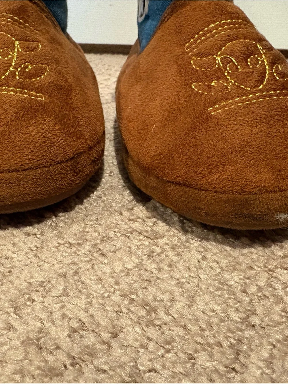 Kids Cowboy Character Boot Slippers in Brown and Blue